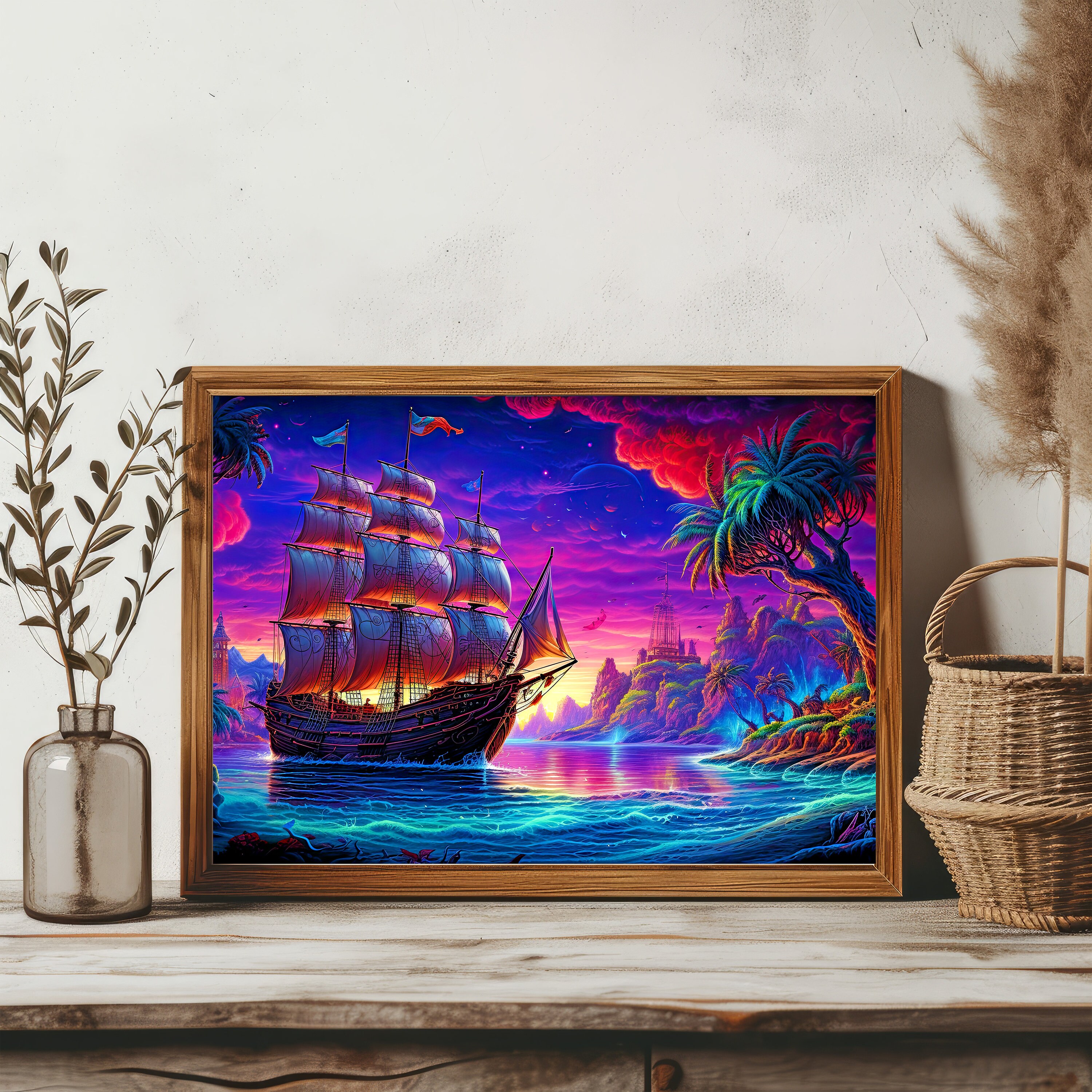 Pirate Ship Psychedelic Pirate Ship Print Wall Decor Digital PRINTABLE ...