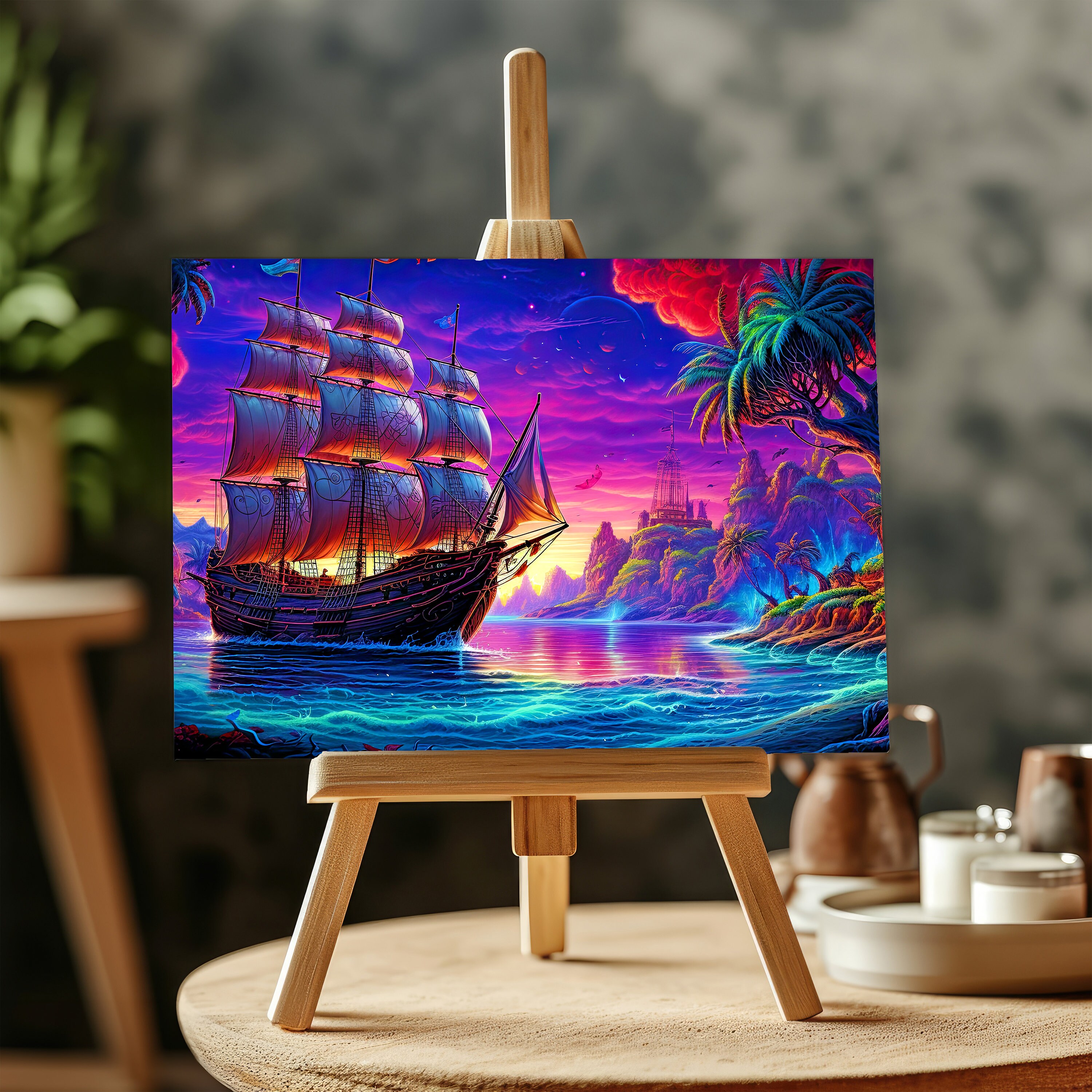 Pirate Ship Psychedelic Pirate Ship Print Wall Decor Digital PRINTABLE ...