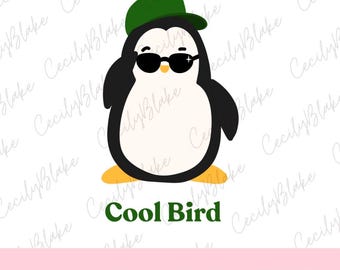 Pinguino con occhiali da sole Clipart PNG, uccello fantastico Download digitale per sublimazione, stampa, grafica e design digitale