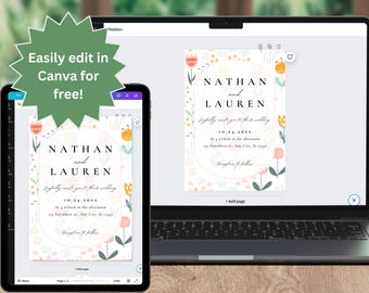 Blumenhochzeitseinladung, bearbeitbare Canva-Vorlage (Digitaler Download)