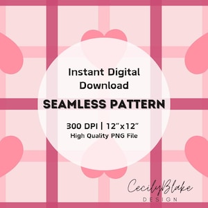 Pink Hearts Plaid Valentine’s Day Digital Download - Hand-Drawn 10”x10” PNG, 300 DPI Seamless Pattern for DIY Crafts & Small Business Use