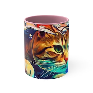 Swimming Tabby Cat Kitty Accent Coffee Mug, 11oz