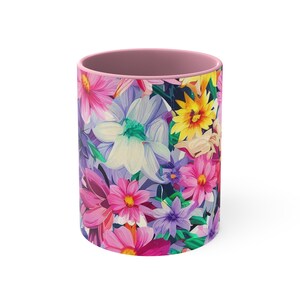 Floral Dahlia and Daisy Accent Mug #1, 11oz , Coffee Mug, Coffee Cup, Tea Mug, Hot Chocolate Mug, Hot Chocolate Cup, flowers, photograph