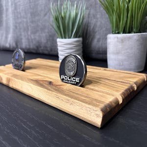 Challenge Coin Display | Police Gifts | Challenge Coin Holder | Rustic Police Challenge Coin Display | Thin Blue Line | Cop Gifts