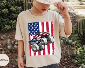 Monster Truck USA Flag T Shirt, Patriotic Kids Gift Tee, Boys Girls 4th of July Tshirt, Cute Independence Day Toddlers Tshirts,Kids Flag Tee