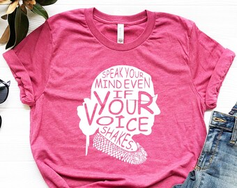 Dites ce que vous pensez même si votre voix tremble T-shirt, chemises-cadeaux Ruth Bader Ginsburg, sweat-shirt Notorious RBG, cadeaux de sac fourre-tout égalité