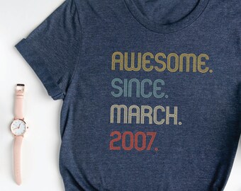 Awesome Since 2007 T Shirt, 18th Birthday Gift Tee, Birthday Gift for Him,18th Birthday Idea,18th Bday Sweatshirt Personalized Birthday Tees
