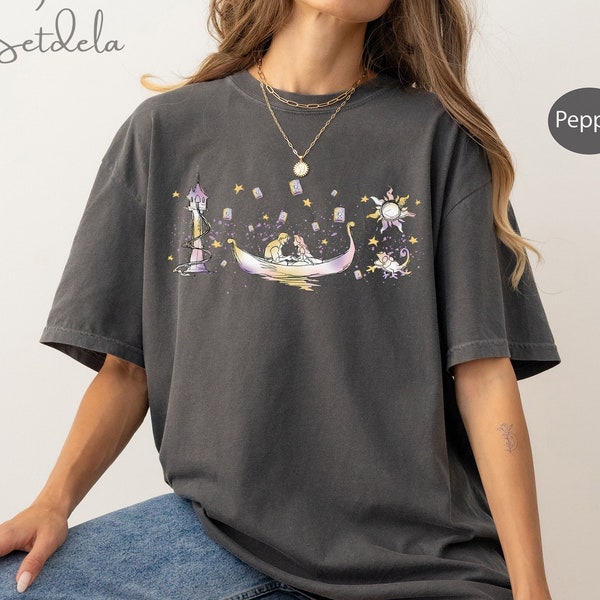 Retro Rapunzel Tangled Comfort Colors Shirt, Floral Rapunzel Shirt, WDW Disney Princess Shirt, Tangled Lanterns Shirt,Disney Girl Trip Shirt