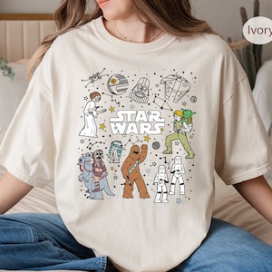 Star Wars Characters Group Shot Constellation Doodles Shirt, Galaxy's Edge Holiday Unisex T-shirt Family Birthday Gift Adult Kid Toddler Tee