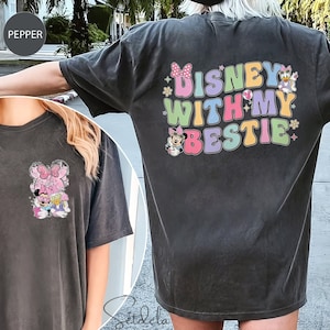 Minnie Daisy Disney With My Bestie Two-sided Shirt, Vintage WDW Disneyland Castle Best Friends Gift, Disney Girls Trip Shirts, Disney Snacks