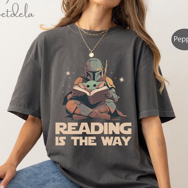 Mandalorian Baby Yoda Teacher Reading Comfort Colors Shirt, Funny Star Wars Librarian Shirt, Disney National Reading Month Tee Reading Shirt