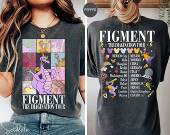 2-sided Figment The imagination tour shirt, Epcot world tour shirt, WDW Epcot center vintage Disney shirt, Family Group matching Shirts