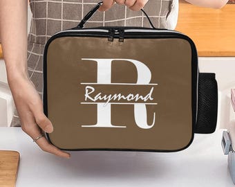 Personalized Leather Lunch Bag: Insulated Water-resistant Lining, Reusable Monogram Men's Food Bag