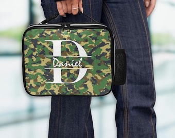 Personalized Camo Lunch Bag: Monogram Faux Leather Office Cooler, Insulated Lunchbox Bags