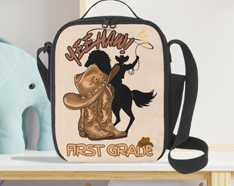 Personalized Grade Cowboy Lunch Bag: Crossbody Insulated Lining, Reusable School Canvas Bag