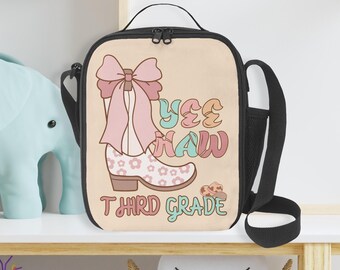 Personalized Grade Cowgirl Lunch Bag: Crossbody Insulated Lining, Reusable School Canvas Bag
