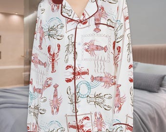 Sea Lobster Satin Pajama Set: Nautical Fisherman-core Sleepwear for Adults and Kids