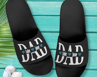 Sandales à enfiler personnalisées pour hommes : chaussons pour papa personnalisés, cadeau pour papa des enfants, claquettes d'été pour jeunes
