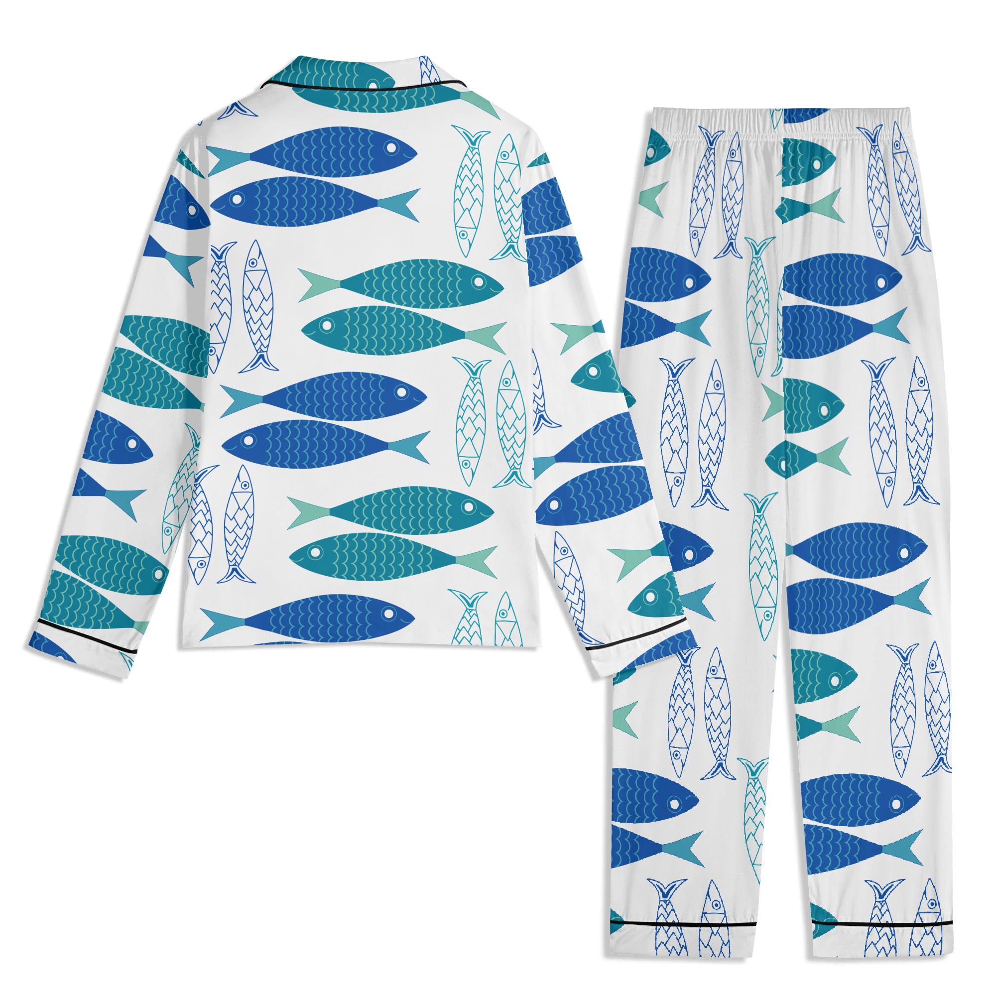 Greek Pyjamas Sardine Fish Pajama Set: Greek Fishes Motif Sleepwear, Sea Nautical ...