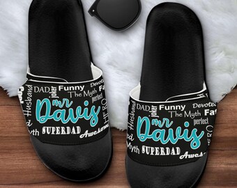 Personalized Dad Hero Slides: Sandals with Adjustable Strap, Footwear Gift for Fathers