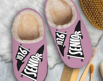 Senior 2026 Winter Slippers: Back-to-School Dorm Gift, High School Senior House Shoes, Fleece-lined, Closed-toe