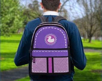 2D Purple Canvas Backpack | Fun Design Back to School Backpack, Trendy Small Medium Large  Daypack, 2D Cartoon Travel Bag Laptop Backpack