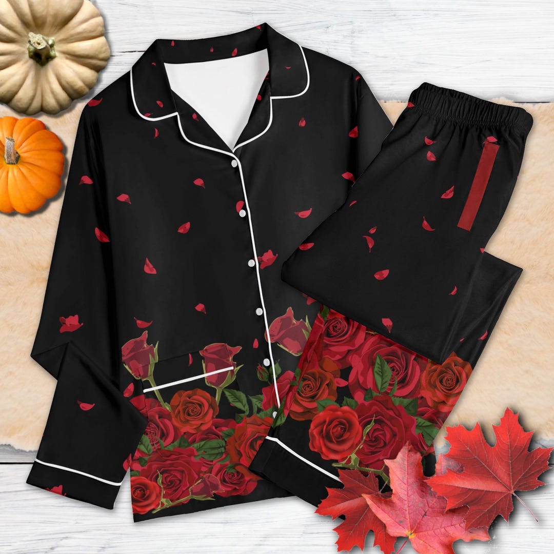 Roses Print Pajama Sets | Gothic Flower Pyjamas, Red Roses on the Floor ...