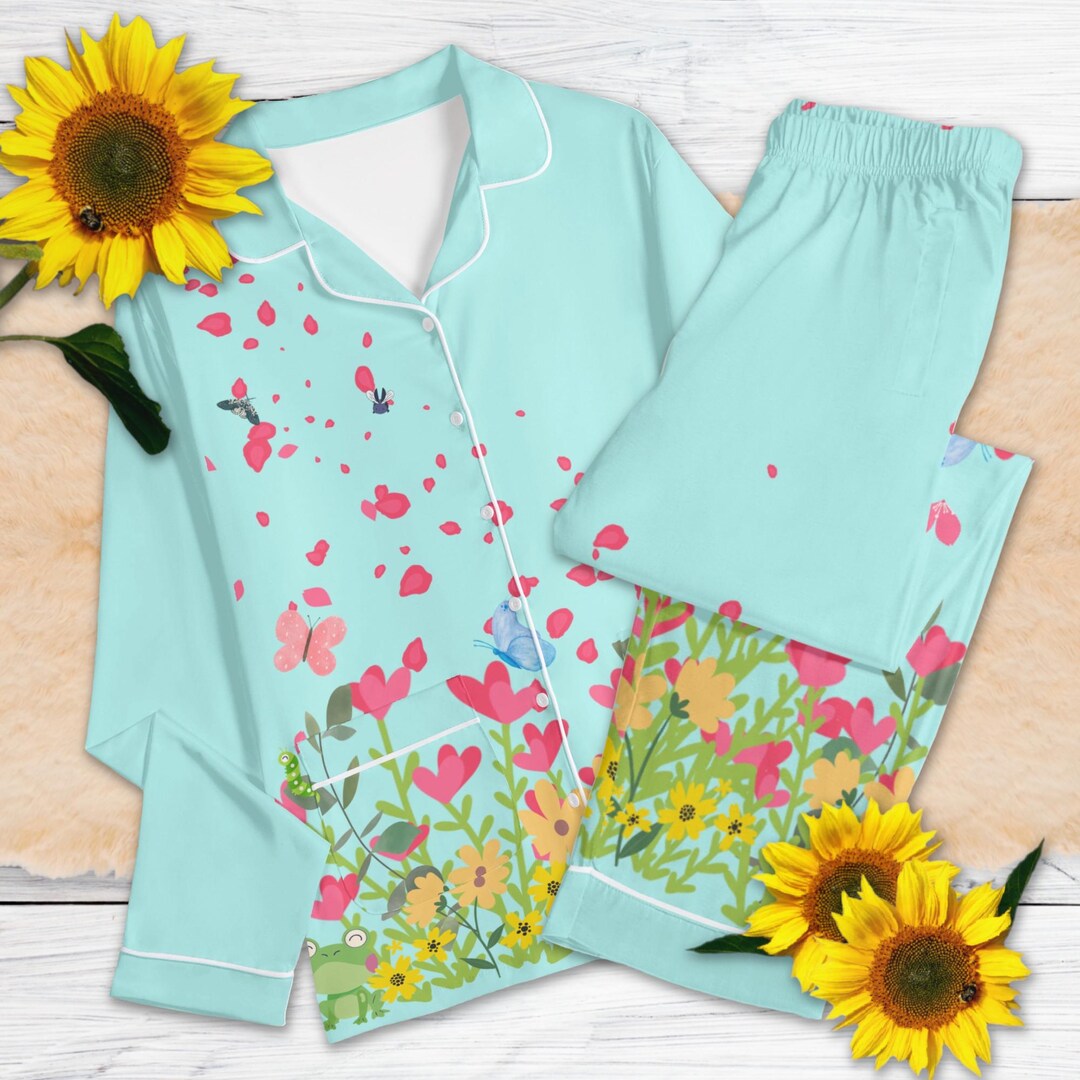 Spring Pj Sets Spring Flower Pajama Set | Summer Garden Pjs, Wildflower Nightwear ...