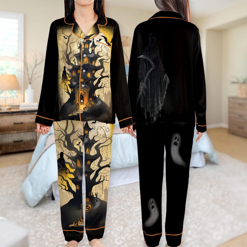 Haunted Mansion Satin Pajama Set: Gothic Horror House Motif Unisex ...