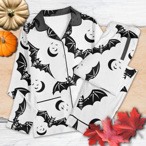 Bat Skeleton Pajama Sets | Gothic Bat Pyjamas, Spooky Vampire Bat, Whimsigoth Jammies Set, Ghost Moon Sleepwear Set, Moonlight Bats Bones