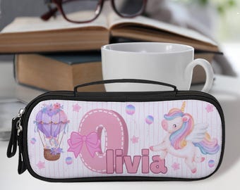 Personalized Unicorn Pencil Pouch: Custom Name Girl's Pencil Bag, Pink School Stationery Case