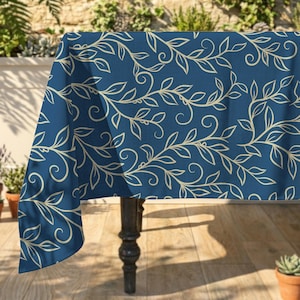 Leaf Vines Rectangle Tablecloth: Dusty Purple Trailing Leaf, Faux Linen Table Throws, Farmhouse Hosting