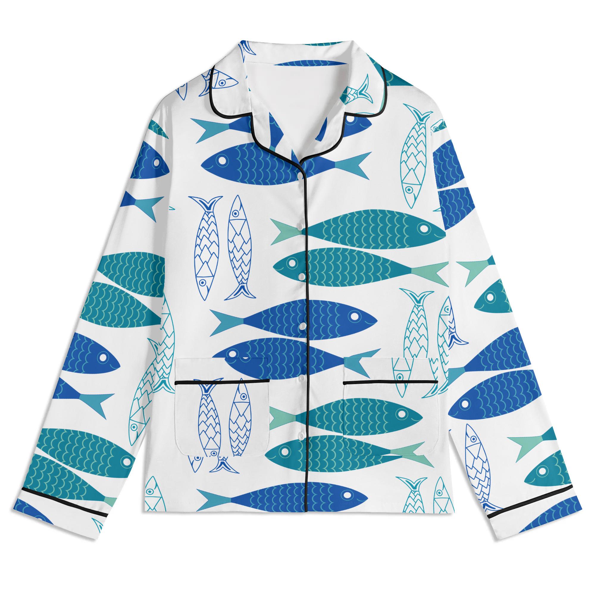 Greek Pyjamas Sardine Fish Pajama Set: Greek Fishes Motif Sleepwear, Sea Nautical ...