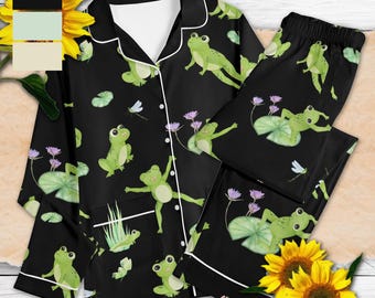Frosch Lilypad Print Pyjama Set: Unisex Wildlife Loungewear, Frühlings PJs