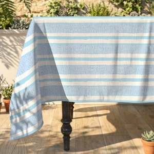 Irregular Stripes Rectangle Tablecloth: Lines Square Faux Linen Table Cover