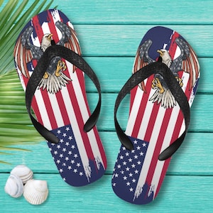 Patriotic Unisex Eva Flip Flops | 4th July Slippers, USA Eagle Sandals, Men Women Slippers, Soft Eva Flip Flop, Red Blue Independence Day