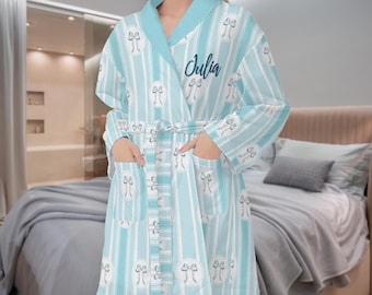 Bata corta para mujer Grandma Chic: Bata azul coqueta por encima de la rodilla, talla única.