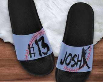 Personalized Baseball Slide Sandals | Custom Sport Teams Gift, Birthday Present for Child, Men Summer Slippers, Baseball Team Party Favors