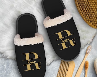 Personalized Monogram Indoor Slippers: Custom Cotton Slip-on Slipper, Home Shoes for Men & Women
