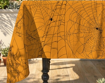 Chaotic Spiderweb Rectangle Tablecloth: Halloween Motif Table Throws, Hosting Table Covers, Washable Tablecloth