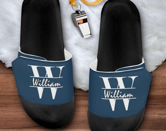 Personalized Slide Sandals: Custom Monogram Shower Slippers, Boys' College Gifts, Adjustable Strap Sandals