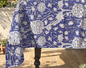 William Morris Rectangle Tablecloth: Floral Blossom Faux Linen Table Throws