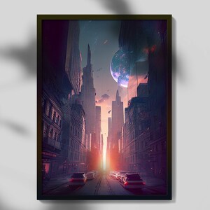 Cosmic City - Digital AI Art Print in Space Printable Art Home Decor Digital Download Wall Art