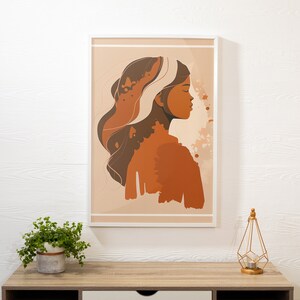 Boho Art Print, Bohemian Girl Art Print, Mid Century Wall Printable Art, Bohemian Terracotta Wall Decor Art Print, Modern Century
