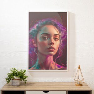 Neon Colored Woman Portrait Art, Neon Girl Art, Cyberpunk Girl Print, Digital Download, Instant Download, Game Room Wall Print