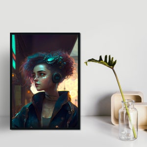 Cyberpunk Girl, Futuristic Girl, Realistic, Neon Lights, AI Art, Home Decor, Office Decor, Printable Wall Art, Digital Download