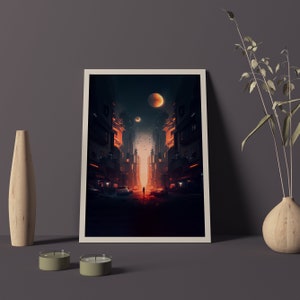 Dystopian City Print Art - Futuristic Art - Cyberpunk Art Print -  Printable Wall Art , Ai Art Sci Fi City Art