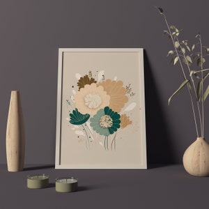 Boho Wall Art, Minimalist Flowers Printable Wall Art, Digital Prints, Mid Century Modern, Neutral Color Prints, Boho Print Art