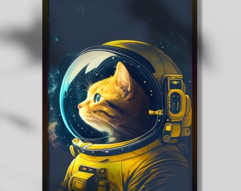 Astronaut Cat Print, AI Art Printable Art, Wall Decor, Instant Download, Digital Art