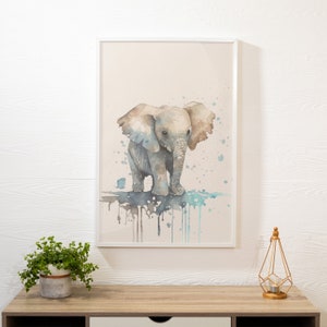Baby Elephant Art, Nursery Room Art, Nursery Print, Elephant Print, Printable Art, Blue Print Art, Digital Download, Instant Download